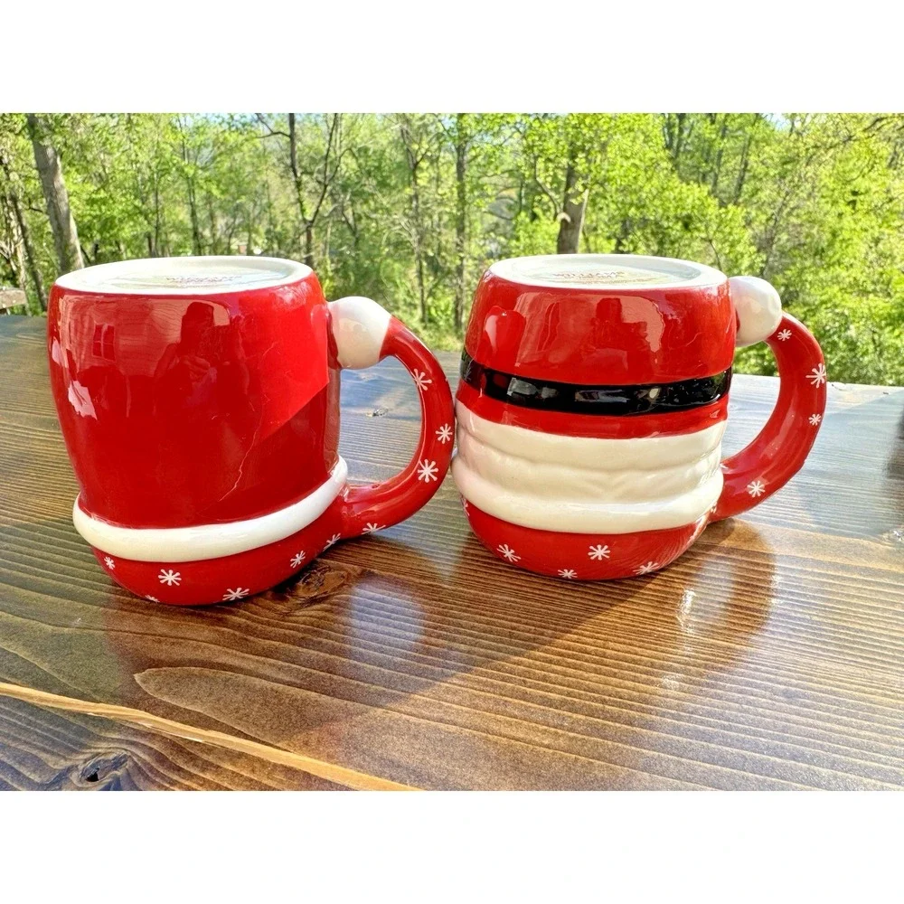 Santa Face Mug Set Williams Sonoma 16 oz Christmas Red‎ Ceramic Holiday Pair